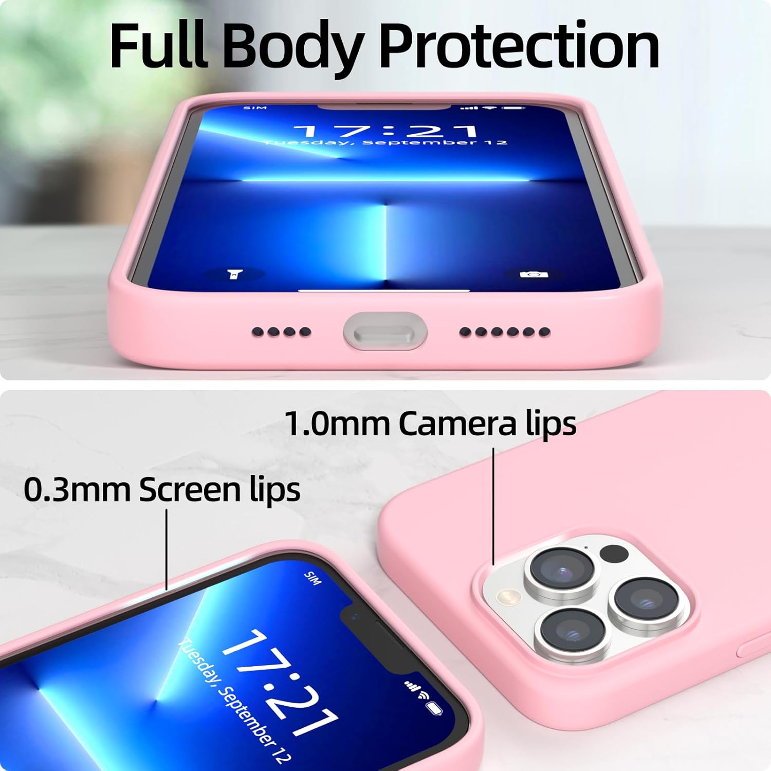 JOOSKO Funda para iPhone 13 Pro Max, funda de silicona líquida, protección de cuerpo completo de grado militar contra caídas microfibra resistente a
