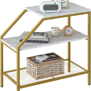 aboxoo Mesa auxiliar de 3 niveles de madera de mármol blanco con estante de escalera de almacenamiento, mesa auxiliar para espacio pequeño, muebles aboxoo Mesa auxiliar de 3 niveles de madera de mármol blanco con estante de escalera de almacenamiento, mesa auxiliar para espacio pequeño, muebles
