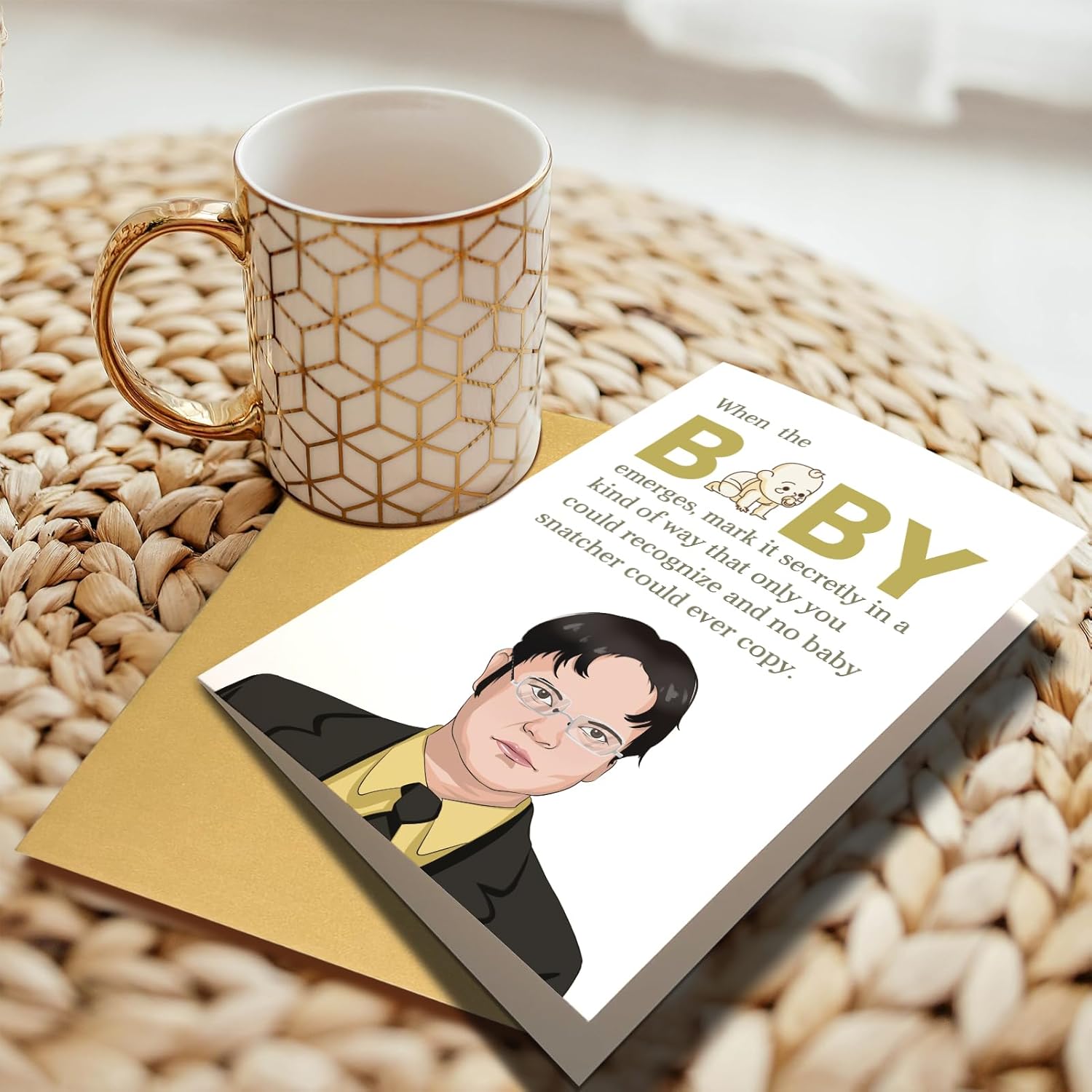 Divertida tarjeta de bebé de The Office, Dwight Schrute Baby Shower para niño y niña, tarjeta de felicitación para nuevos padres, marca el nuevo bebé