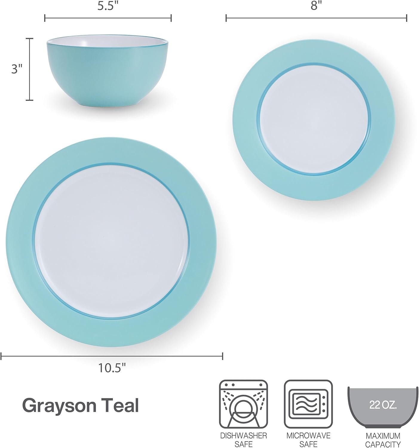 Pfaltzgraff Grayson Teal – Juego de vajilla de 12 piezas, servicio para 4
