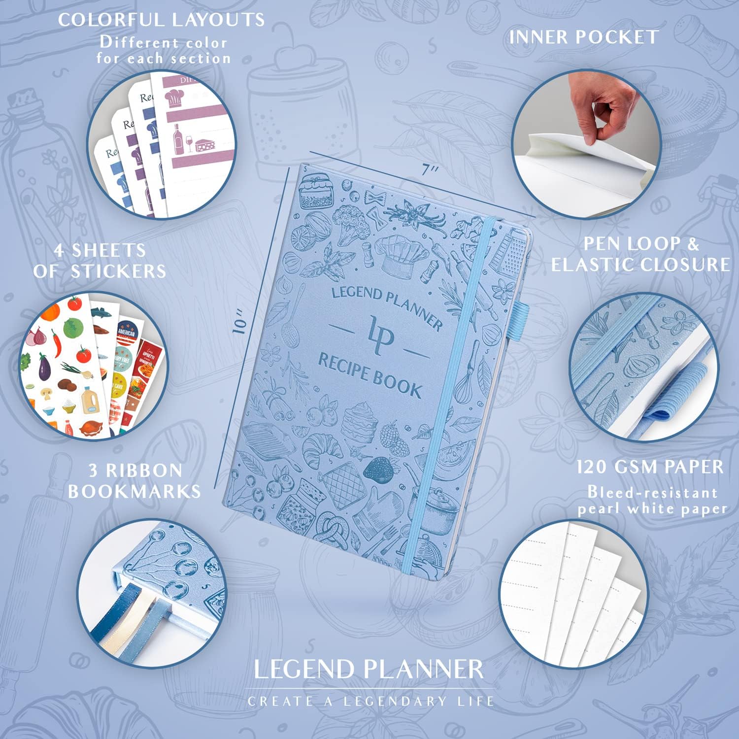 Libro de recetas Legend  Libro de cocina familiar en blanco para escribir en tus propias recetas  Diario de cocina vacío  Cuaderno de cocina