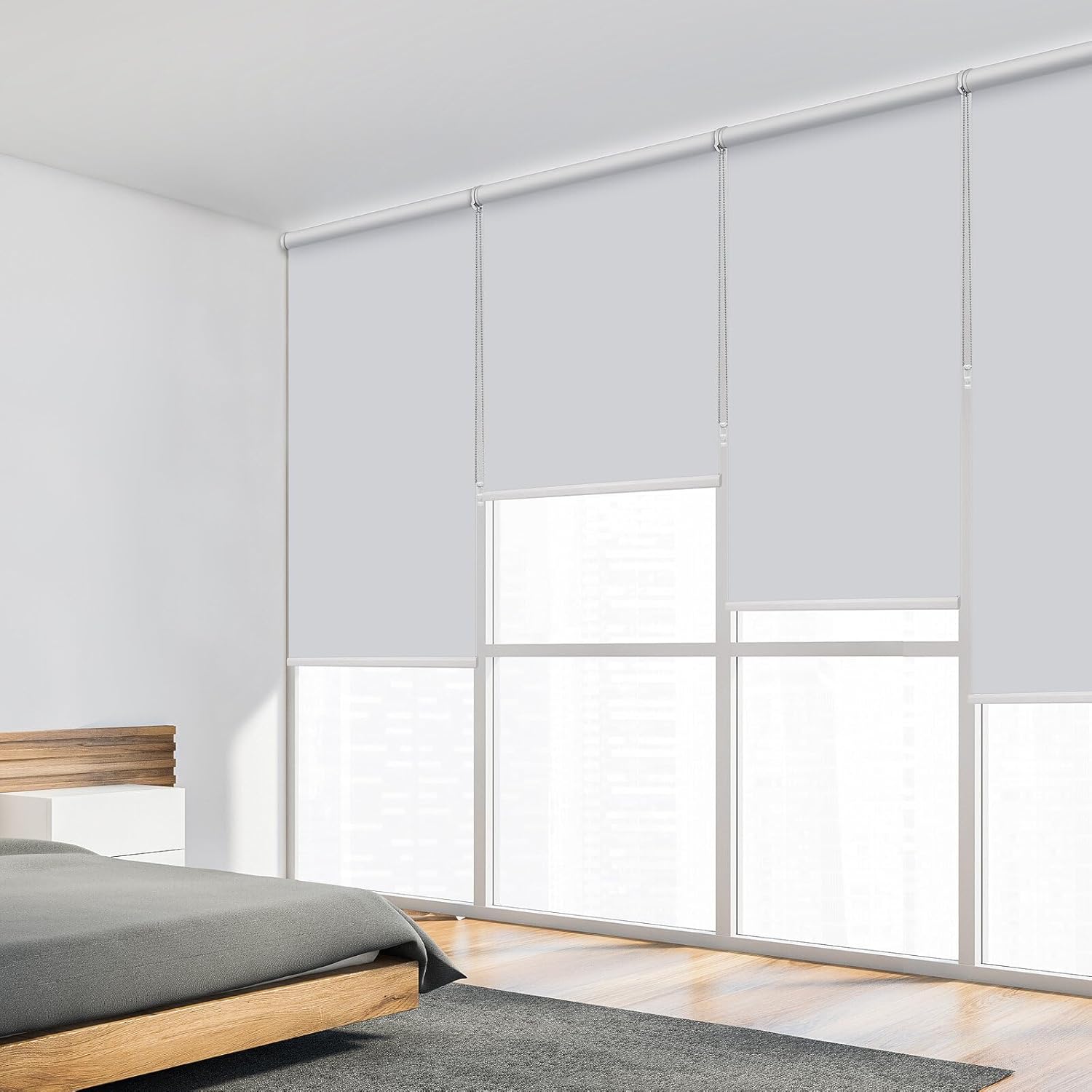 Persianas enrollables opacas para ventanas, 46 pulgadas de ancho x 72 pulgadas de alto, color blanco, persianas extraíbles para ventanas con cordón