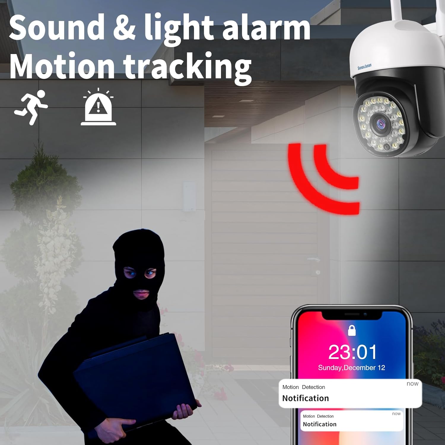 Cámara de seguridad para exteriores 1080P, 2.4G5G WiFi 360 PTZ cámaras de seguridad al aire libre, visión nocturna a color, detección de movimiento,