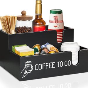 ugiftt Organizador de barra de café, organizador de estación de café, dispensador de taza de café de madera para mostrador, soporte de taza ugiftt Organizador de barra de café, organizador de estación de café, dispensador de taza de café de madera para mostrador, soporte de taza