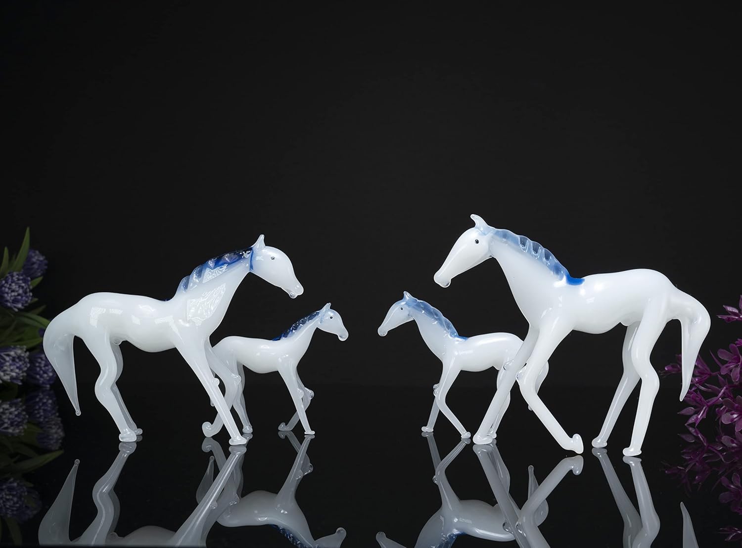 BEZAVO Figura de cristal de la familia de caballos, escultura de vidrio hecha a mano, figuras de animales de cristal de caballo, figuras de vidrio