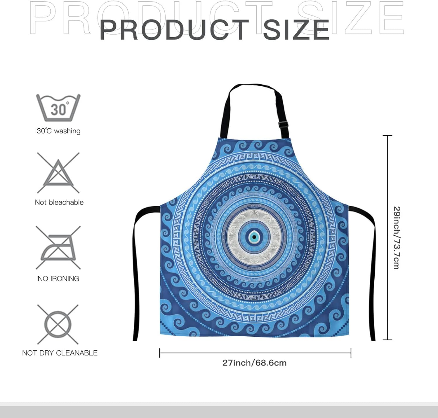 Delantal adulto para mujer hombre azul griego Matiasma mal de ojo de la cocina artista de jardín hornear picnic cocinar comer., Blanco