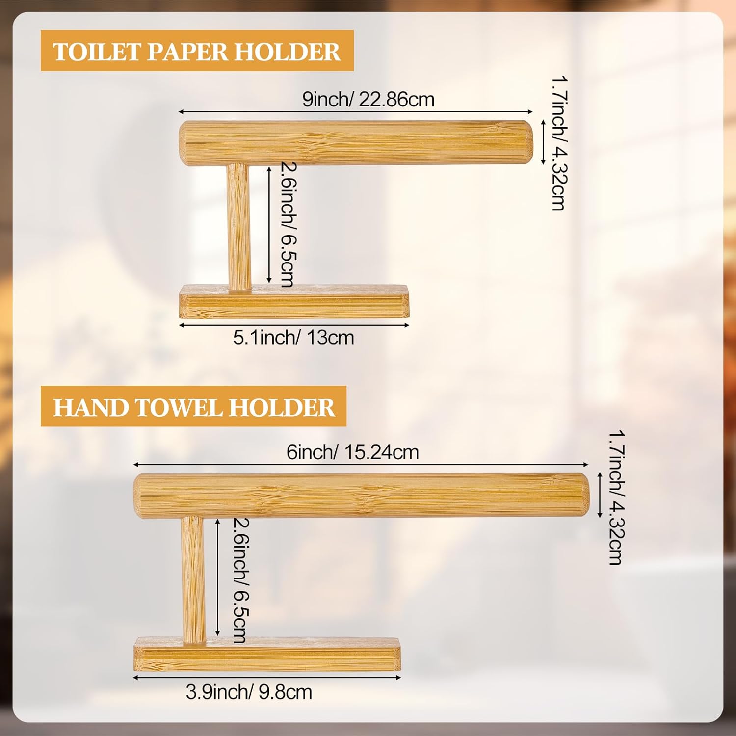 Maxcheck 2 piezas de soporte de bambú para papel higiénico montado en la pared, toallero de madera, soporte para papel higiénico y toallero, juego