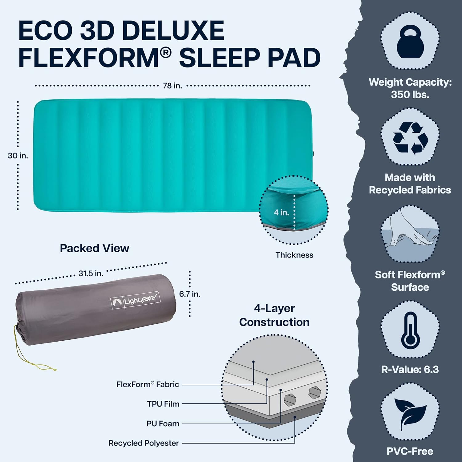 Lightspeed Outdoors ECO 3D Deluxe Flexform – Colchoneta para dormir, Parasailing