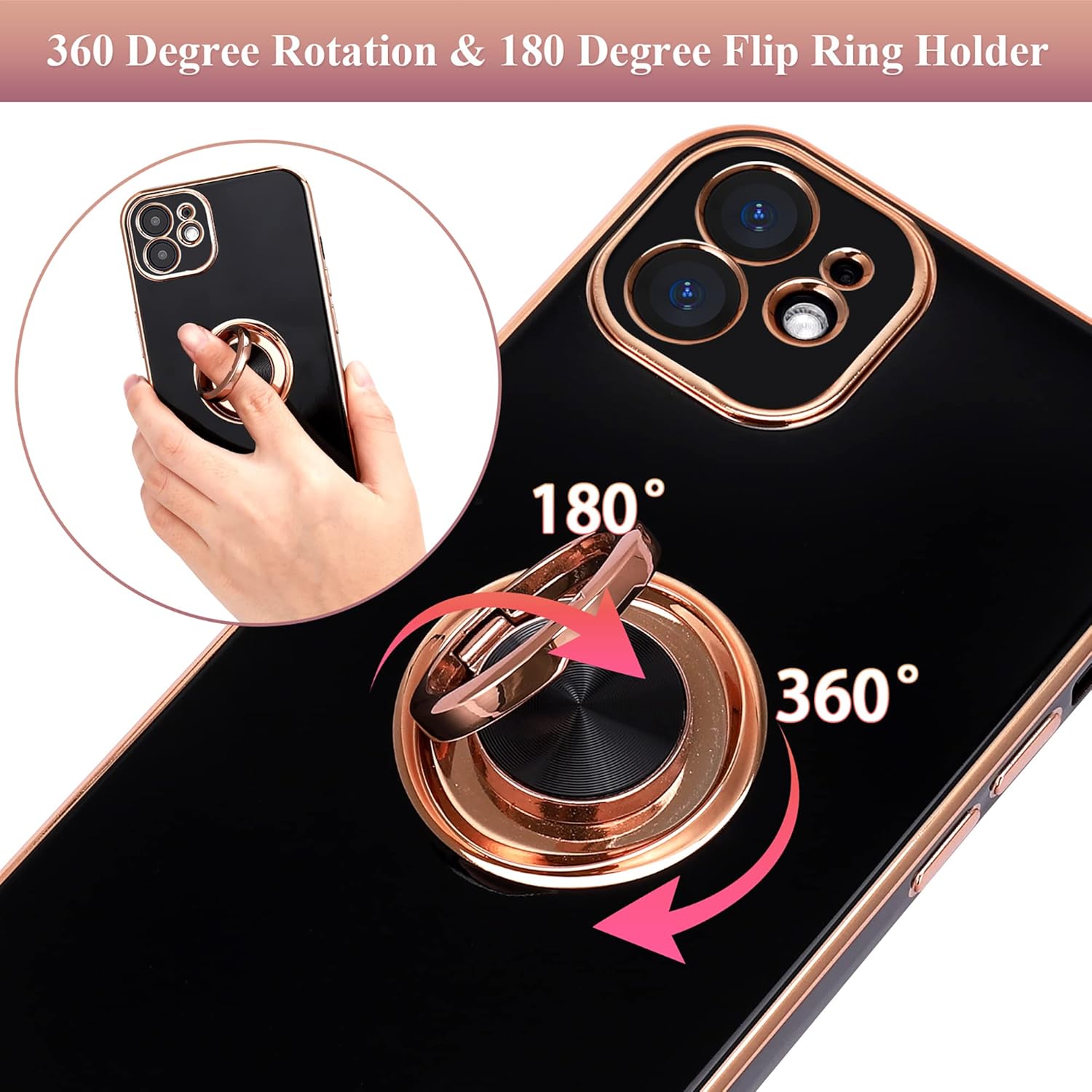 Diseño para iPhone 12, soporte de anillo giratorio de 360 integrado, soporte magnético de silicona suave, cubierta protectora ultra delgada con