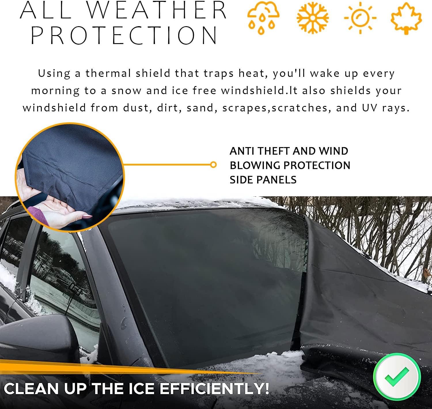 Cubierta para parabrisas de automóvil, tela Oxford 600D mejorada, cubierta contra escarchas, para hielo y nieve, impermeable, protege la ventana