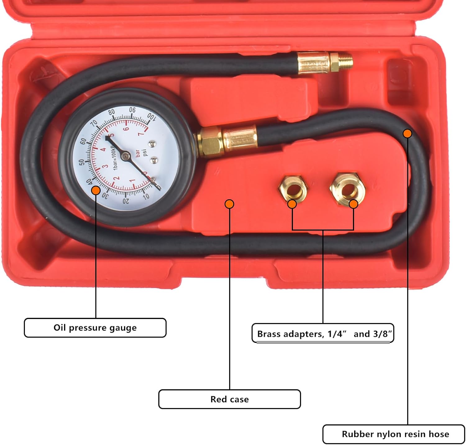 Kit de probador de presión de aceite, medidor de presión de aceite profesional, kit de prueba de diagnóstico del motor con adaptadores de manguera y