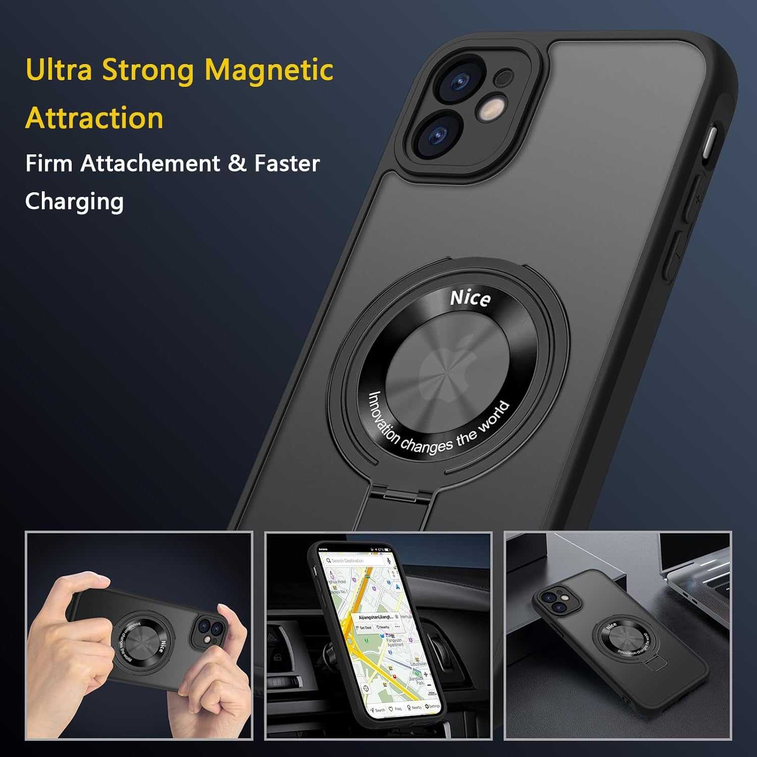 GROZHJAL Funda con soporte para iPhone 11, compatible con MagSafe, antiamarilleo, magnético, delgado, translúcido, mate, parte trasera de silicona,