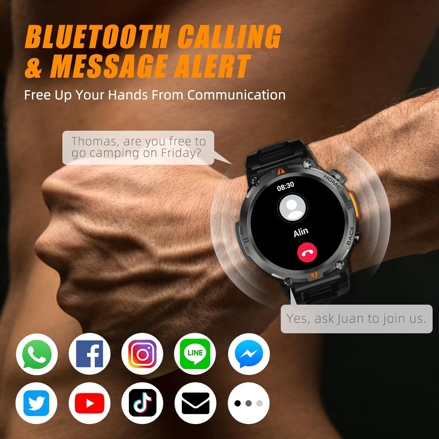 Reloj inteligente militar para hombres (respuestamarcado) linterna de 1.45 pulgadas, resistente reloj inteligente con más de 100 modos deportivos,