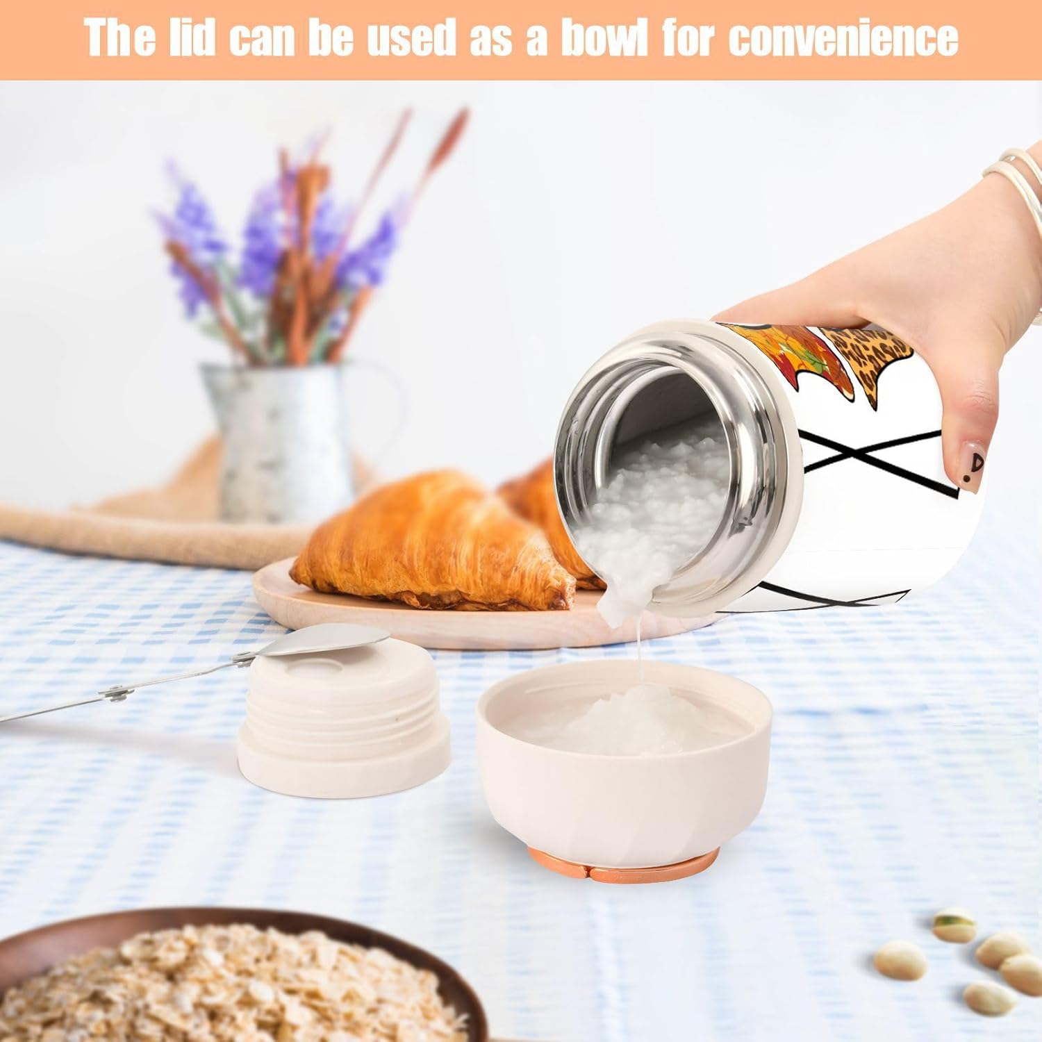 Love Fall Y’all Design Thermos Food Jar for Hot and Cold, Crastive Autumn Season Insulated Hot Food Jars Vacuum 17OZ with Folding Spoon for School