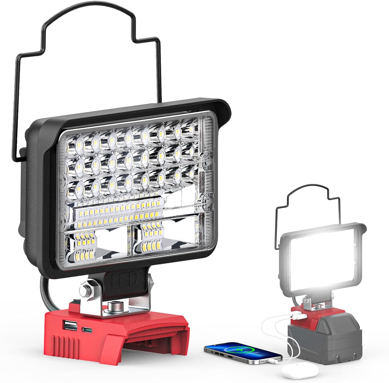Ecarke Luz de trabajo LED portátil para batería Milwaukee m18 de 18 V, luz de inundación LED de 4800 lúmenes de brillo con puerto de carga USB y
