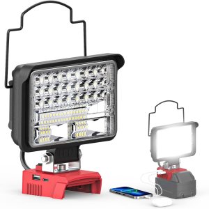 Ecarke Luz de trabajo LED portátil para batería Milwaukee m18 de 18 V, luz de inundación LED de 4800 lúmenes de brillo con puerto de carga USB y Ecarke Luz de trabajo LED portátil para batería Milwaukee m18 de 18 V, luz de inundación LED de 4800 lúmenes de brillo con puerto de carga USB y