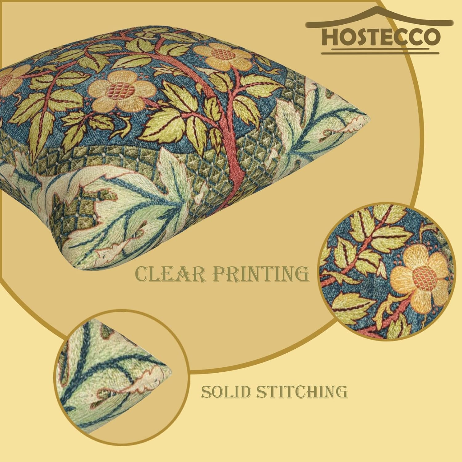 HOSTECCO William Morris – Juego de 4 fundas de almohada de 18.0 x 18.0in, diseño de corona de rosa de madreselva, fundas de cojín cuadradas