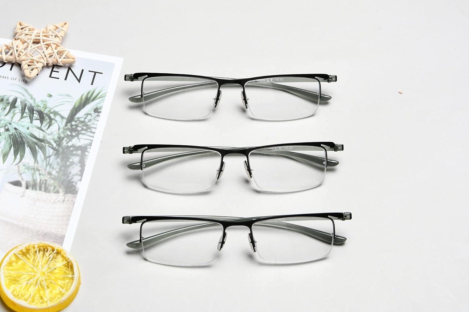 Eyekepper 3 pares de gafas de lectura de media llanta para hombres de metal, marco negro +2.75