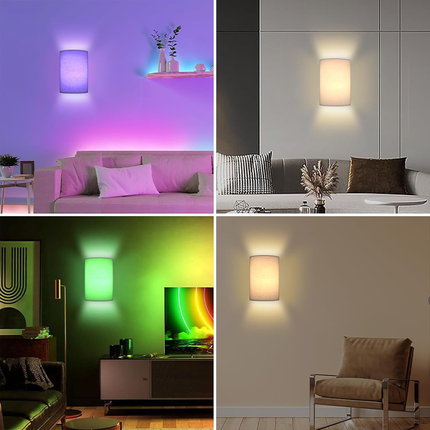 Moobibear Aplique de pared a pilas, 16 colores RGB cambiables, luz de pared regulable con control remoto, apliques de tela de altura, iluminación de