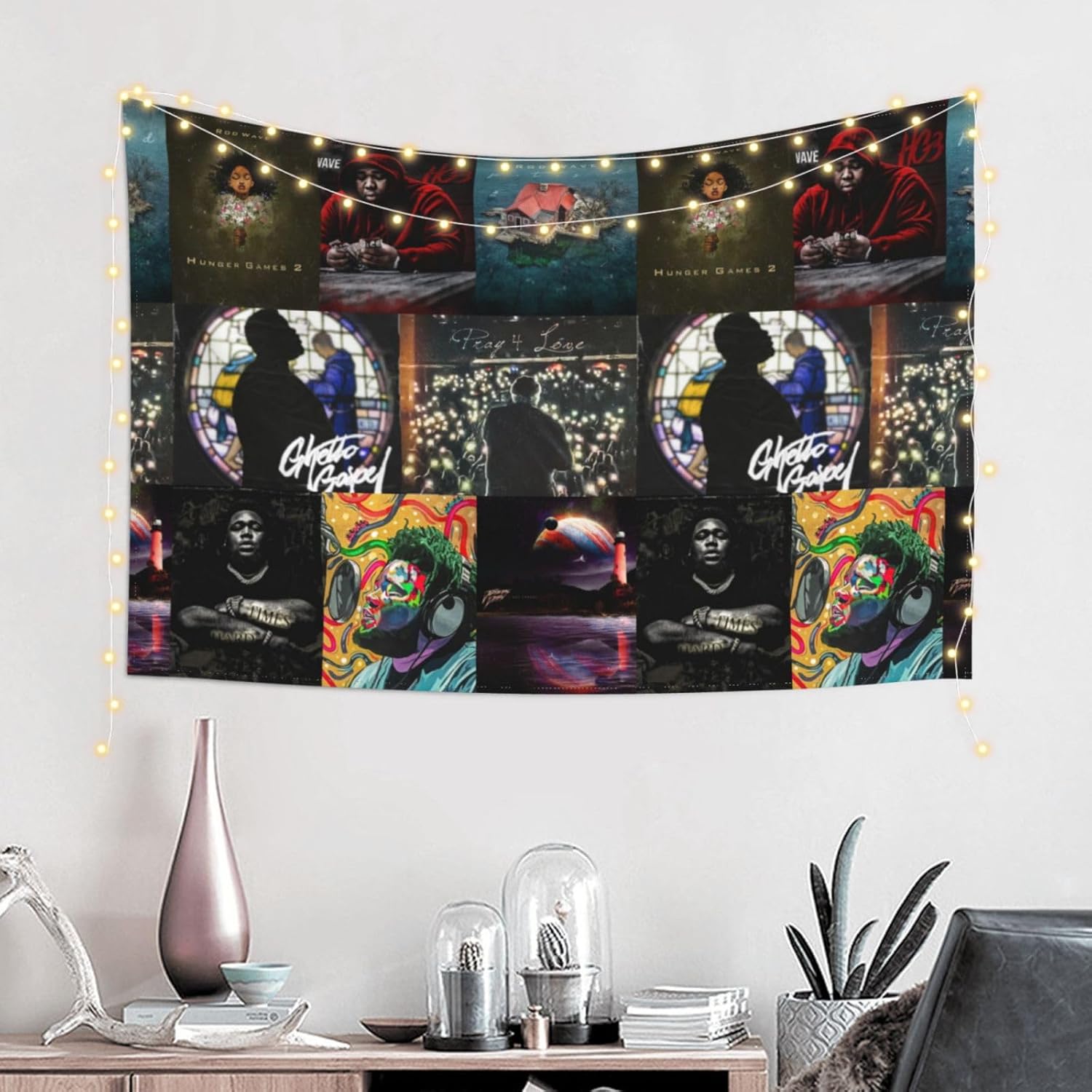 ALTUY Tapiz de varillas de rapero, tapiz de ondas de rapero, tapiz para colgar en la pared, arte de pared, tapiz de bandera estadounidense, póster