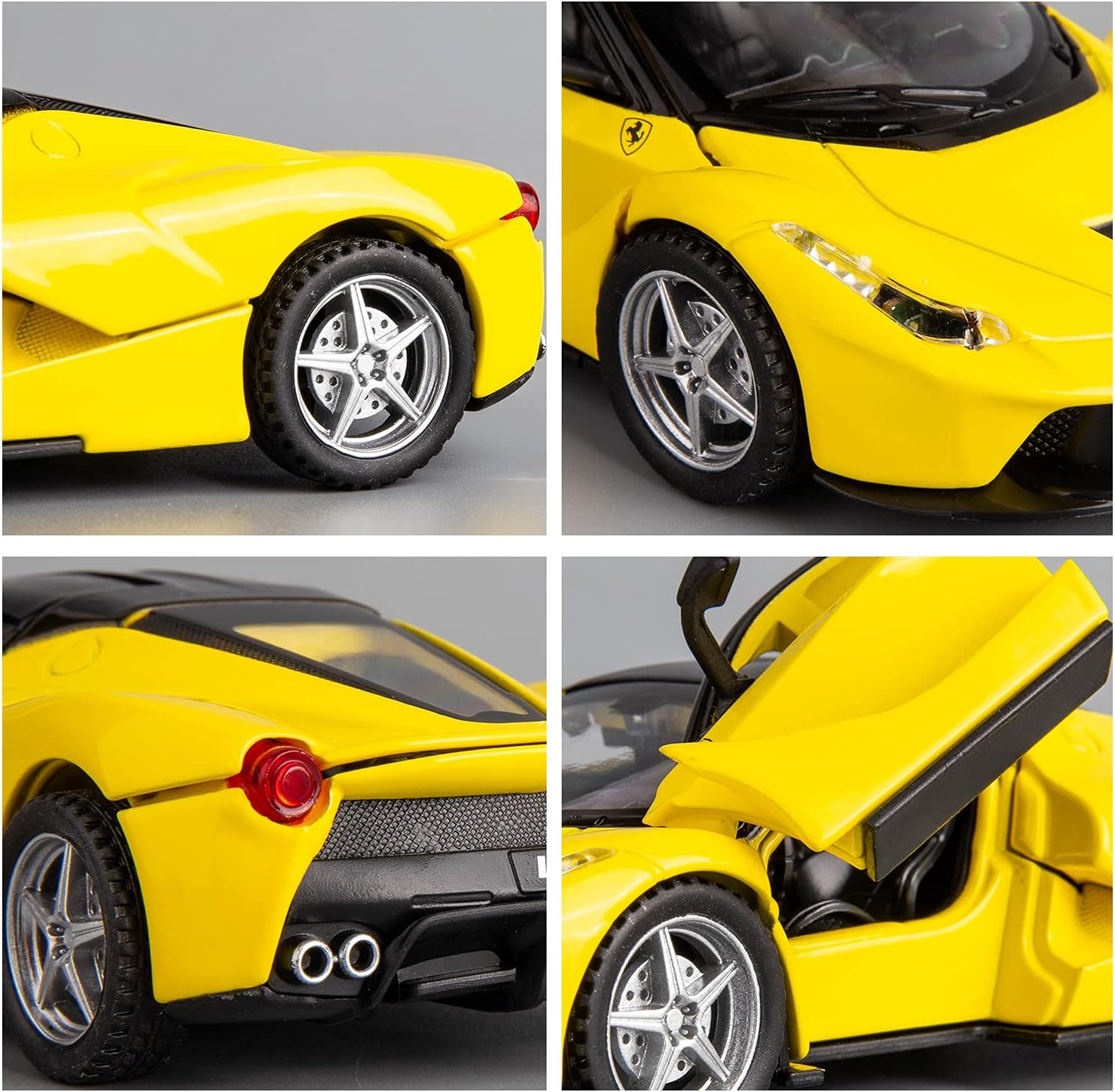BDTCTK Compatible con el modelo de automóvil Ferrari 132 con sonido y luz para niños y niñas, juguete para puerta de cuerpo de metal, color amarillo