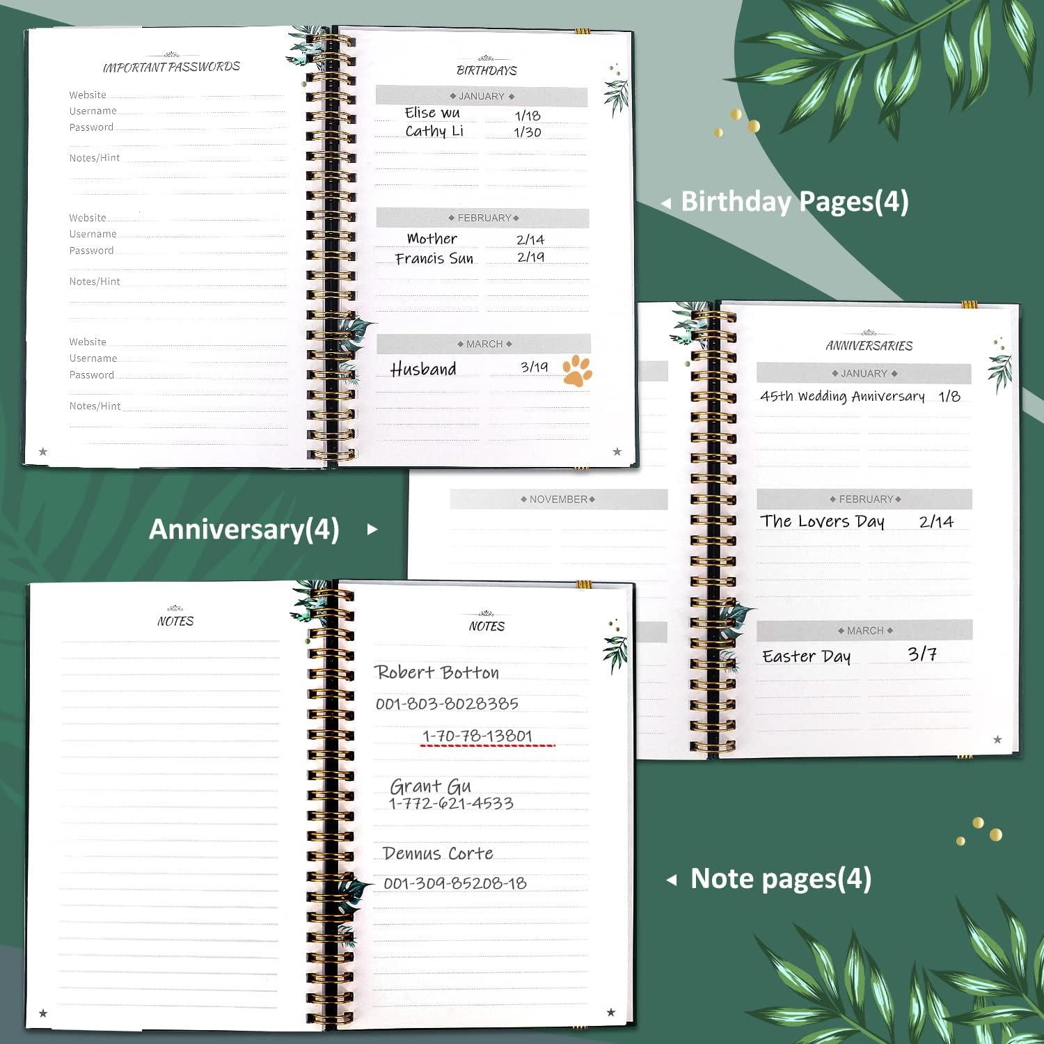 JUBTIC Libreta de direcciones de tapa dura con pestañas alfabéticas, libreta de direcciones encuadernada en espiral con páginas rellenables, libreta