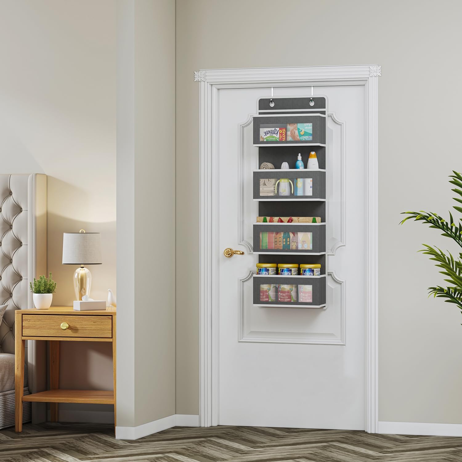 Organizador colgante de 4 estantes para colgar sobre la puerta, almacenamiento de montaje en pared para dormitorio, organizador de puerta con