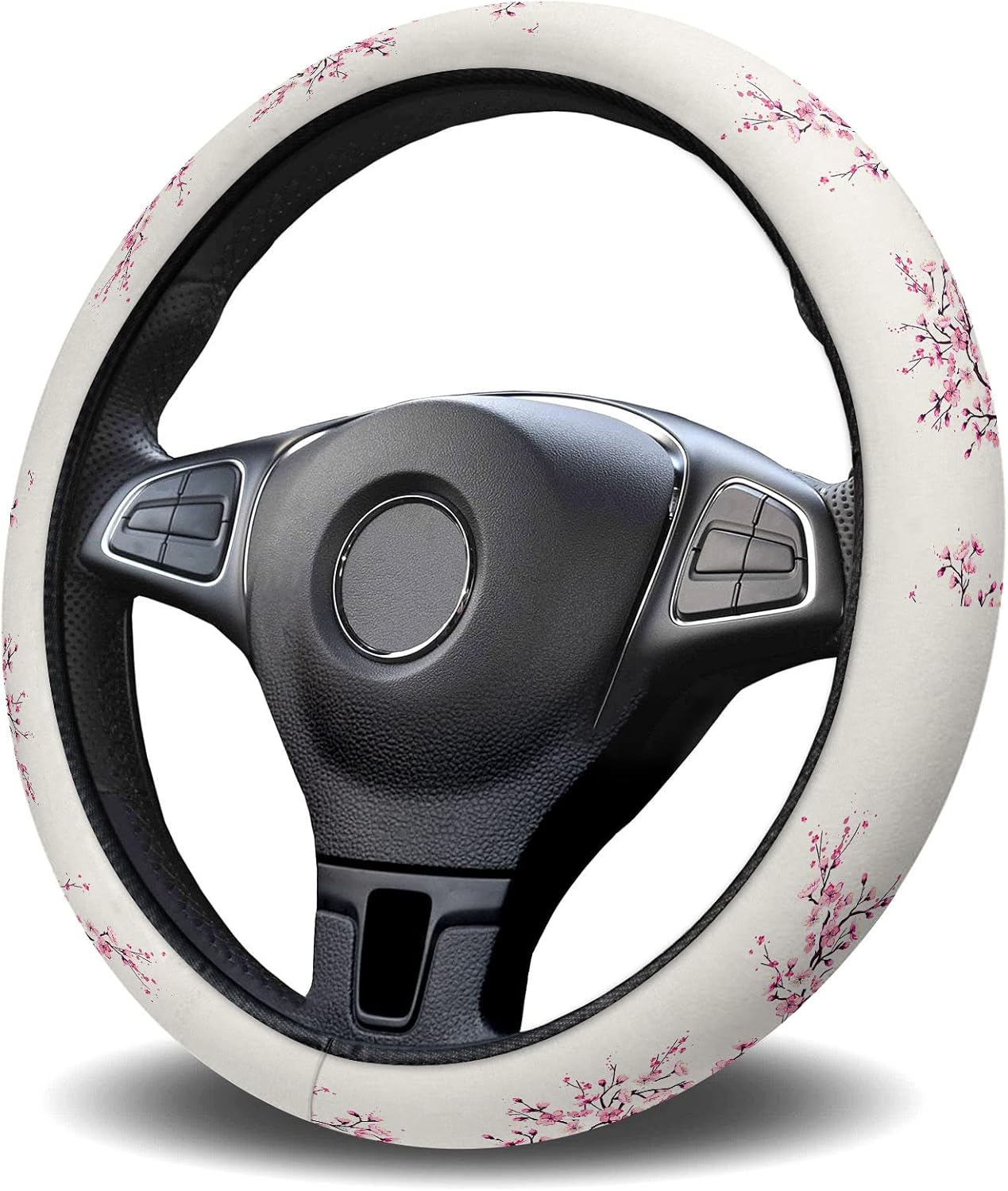 Funda para volante de automóvil, diseño de flores de cerezo japonés, esponja elástica elástica para volantes, funda protectora para vehículos,