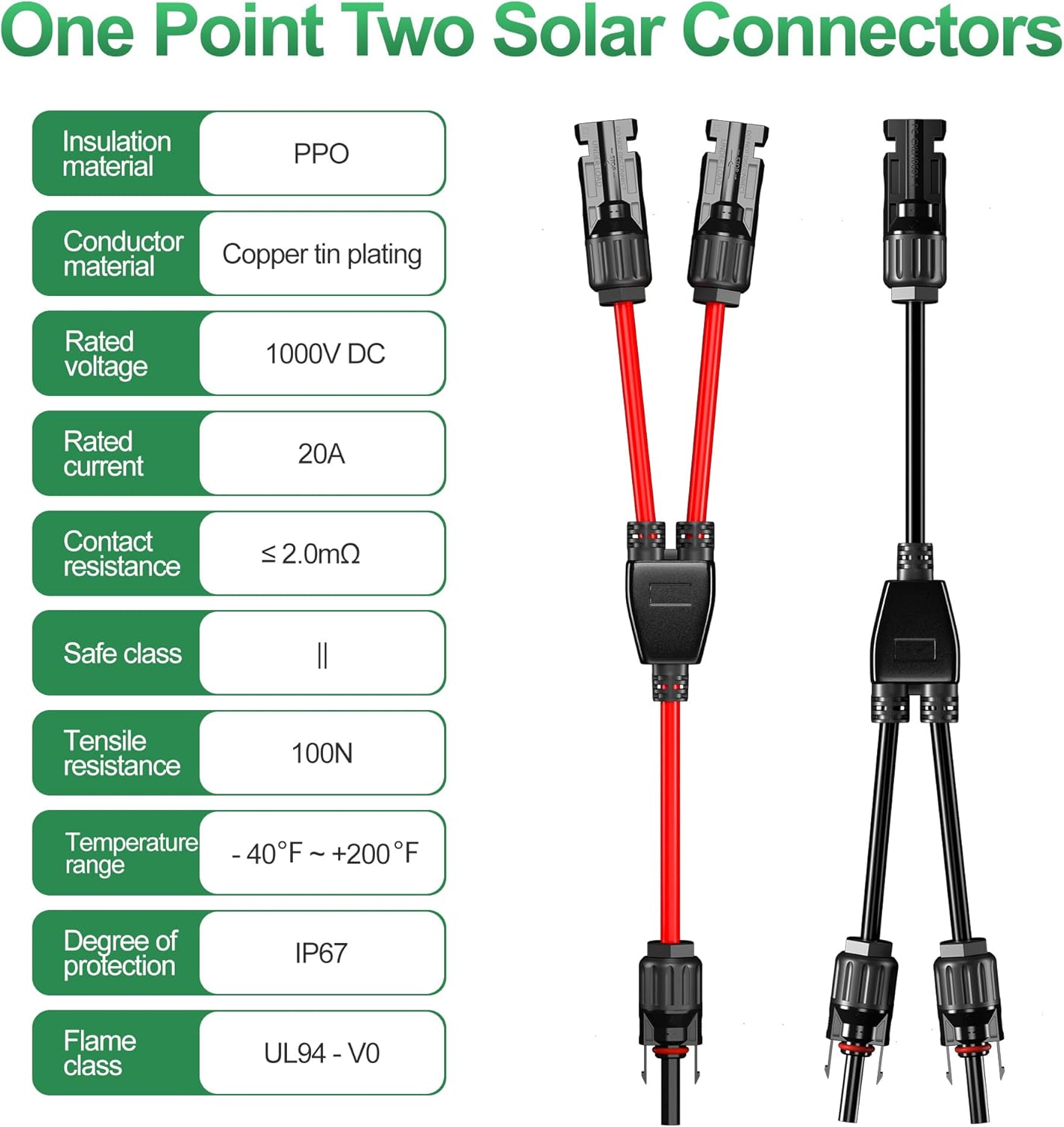 OYMSAE Conectores solares en Y Cable adaptador paralelo de rama en Y, conectores de cable solar, conectores de panel solar, kit de herramientas de