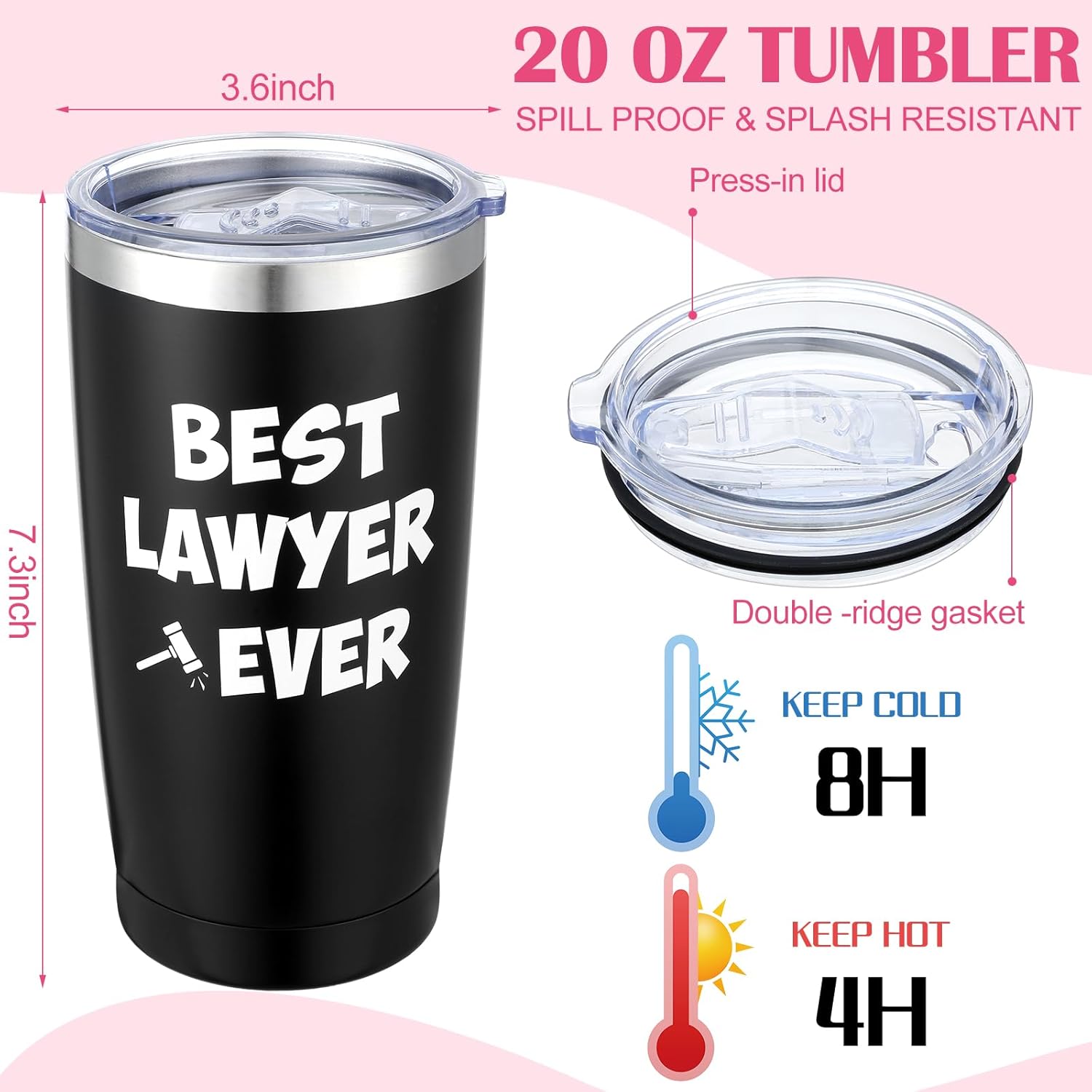 Loetere 7 piezas de regalos de abogados para mujeres, incluyen vaso de café de acero inoxidable de 20 onzas, calcetines de abogado, llavero, velas