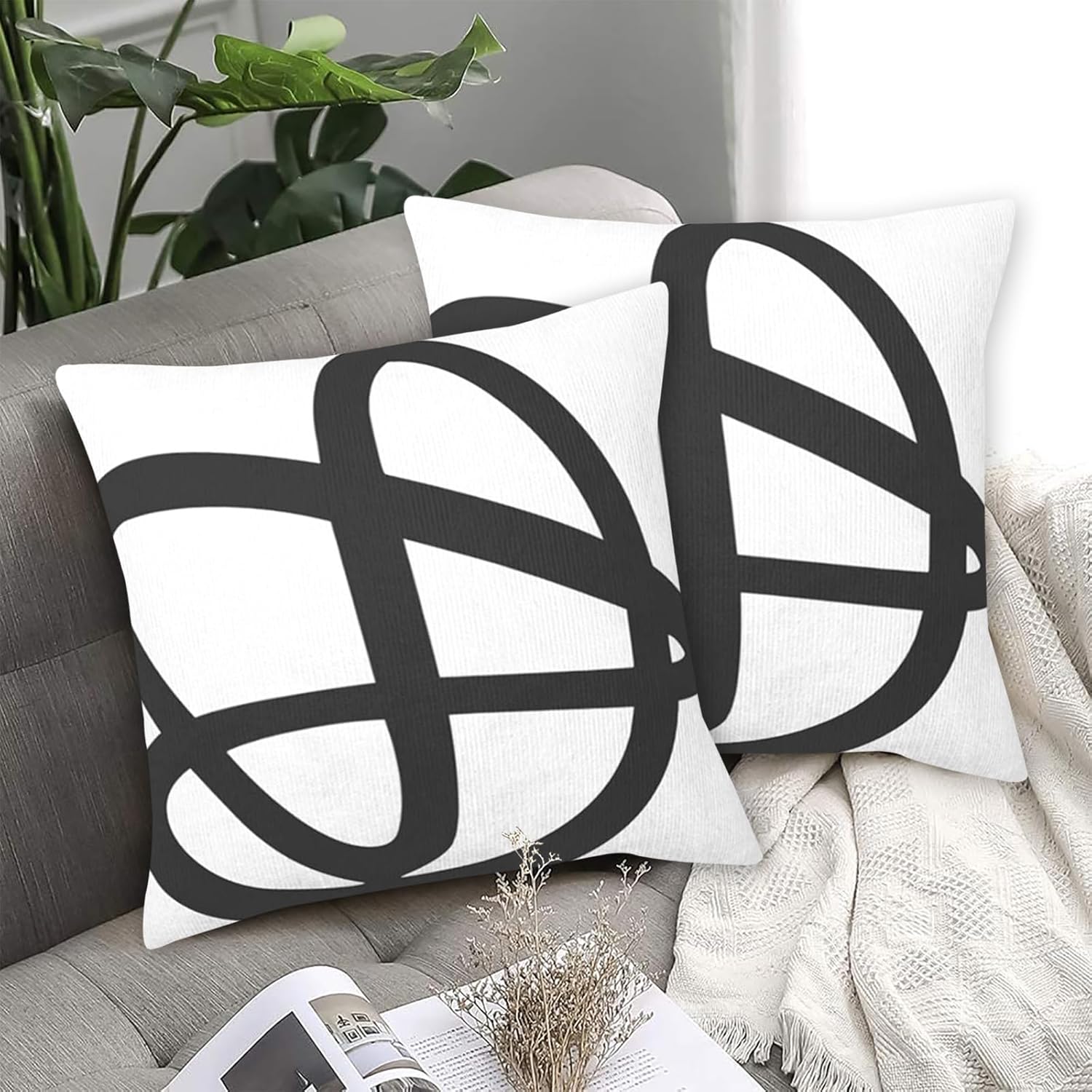 Juego de 2 fundas de almohada cuadradas con cremallera suave, diseño de arte abstracto en blanco y negro, 18 x 18 pulgadas