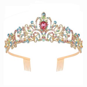 Tiaras y coronas doradas para mujer, corona de cumpleaños y decoraciones de princesa para niñas o mujeres, coronas de tiara de cristal multicolor Tiaras y coronas doradas para mujer, corona de cumpleaños y decoraciones de princesa para niñas o mujeres, coronas de tiara de cristal multicolor