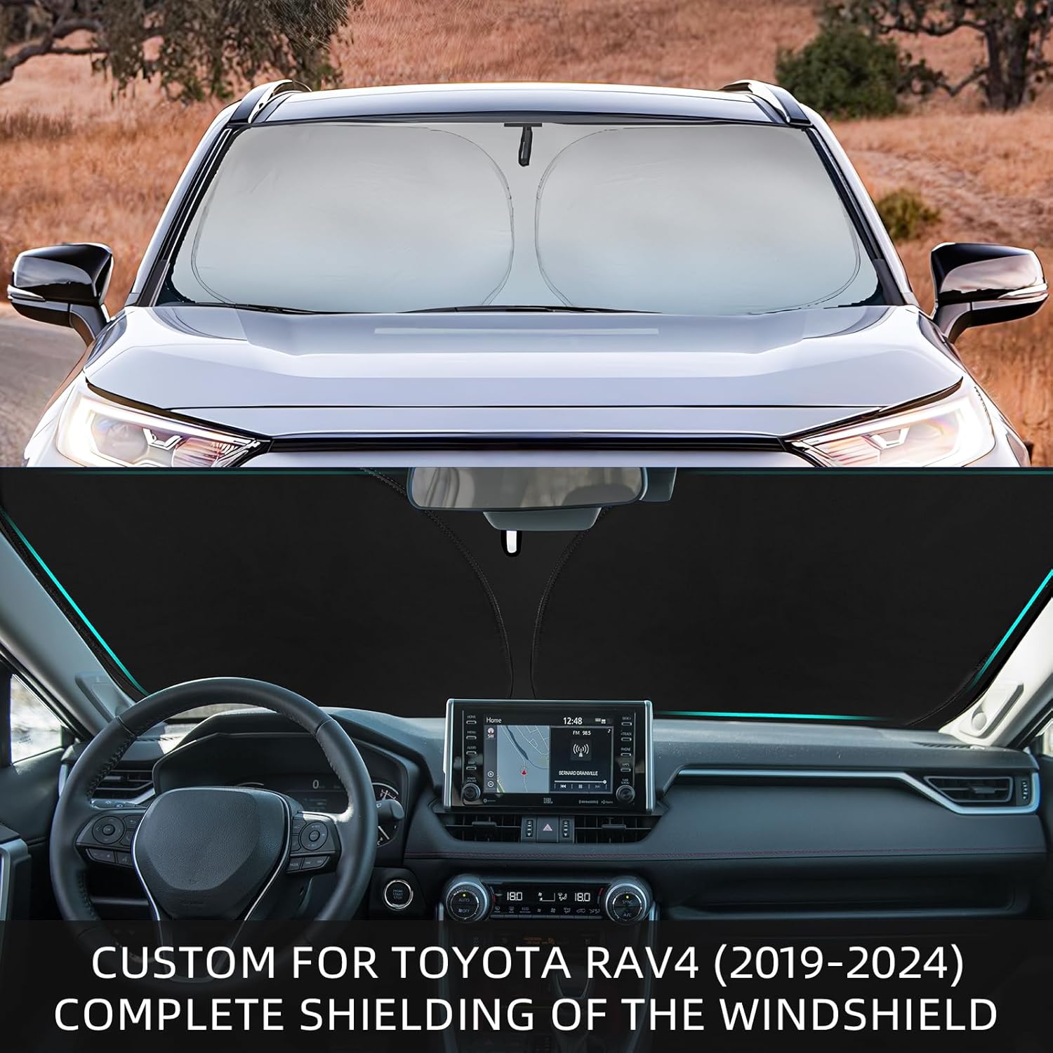 Parasoles plegables para Toyota RAV4 (2019-2024) Cubierta de ventana delantera para mantener el automóvil fresco del sol. Protección interior de SUV