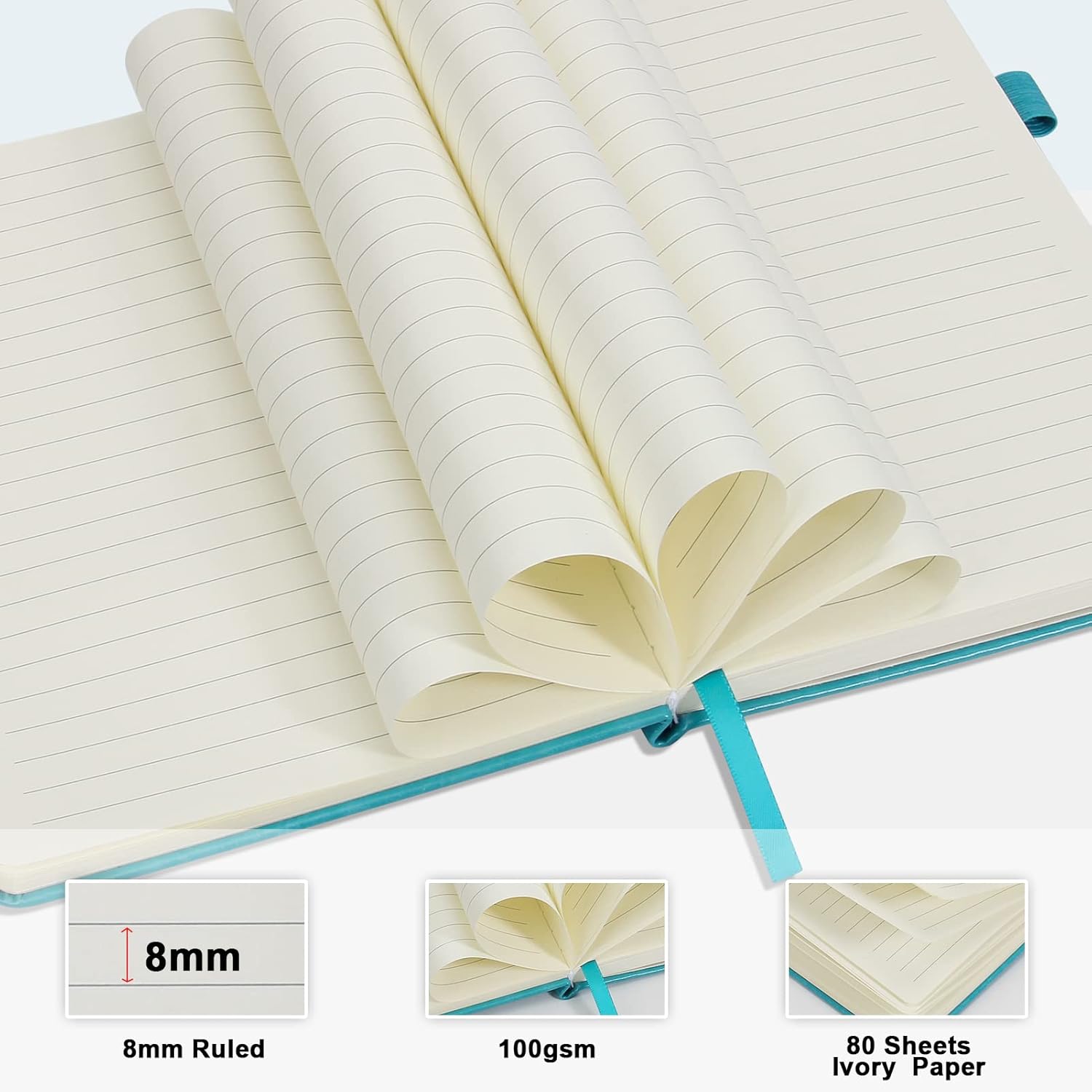 Cuaderno A5 con rayas de cuero, 160 páginas, diario de 3.53 ozm, de papel grueso, tapa dura, con bolsillo, para trabajo, hombres y mujeres, 8.4 x