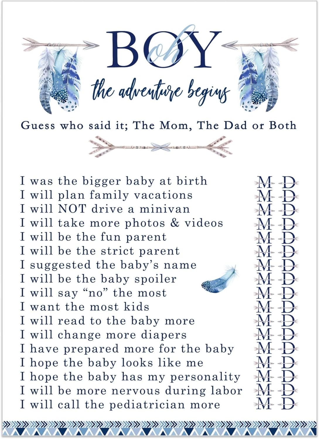 Paper Clever Party Adventure Begins Mommy o Daddy – Juego de 25 tarjetas de actividades de Adivina quién, recuerdos rústicos, cartulina estampada