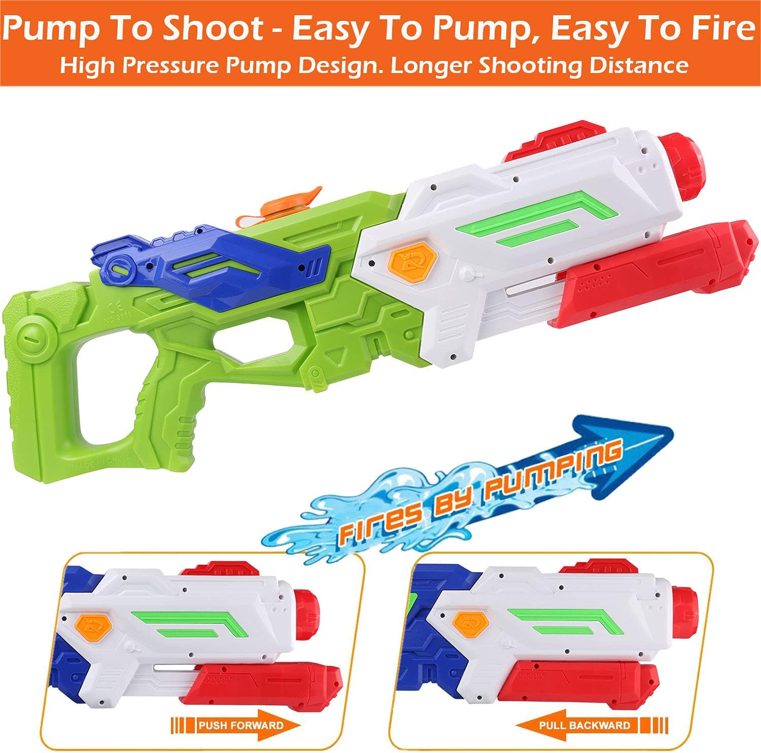 Pistola de chorro de agua para adultos y niños, 23 pulgadas de agua grande con 2500 CC de alta capacidad de 50 pies de largo alcance para niños,