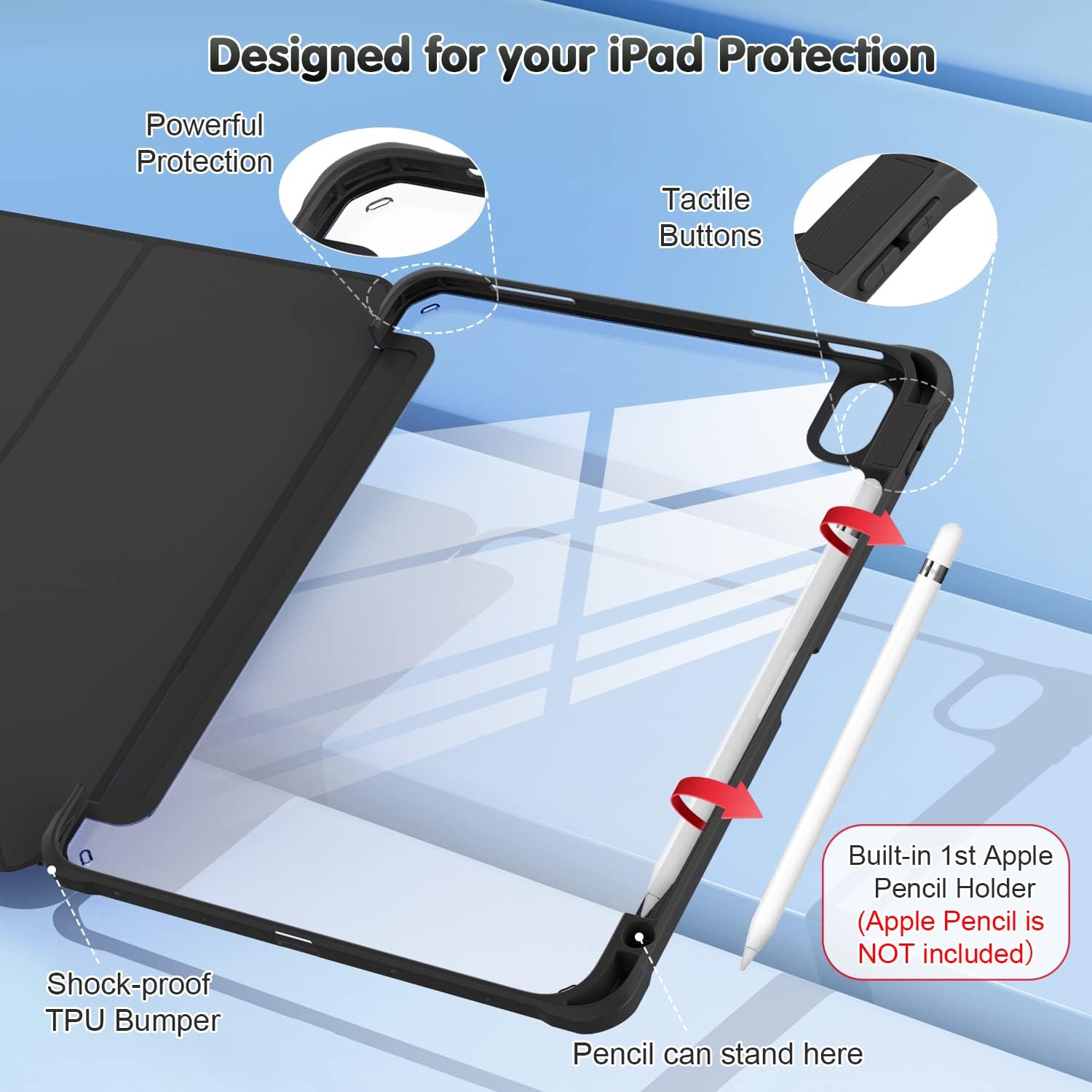 OKP Funda para iPad de 10.9 pulgadas con soporte triple, función de encendido y apagado automático, funda protectora para iPad de 10.9 pulgadas con