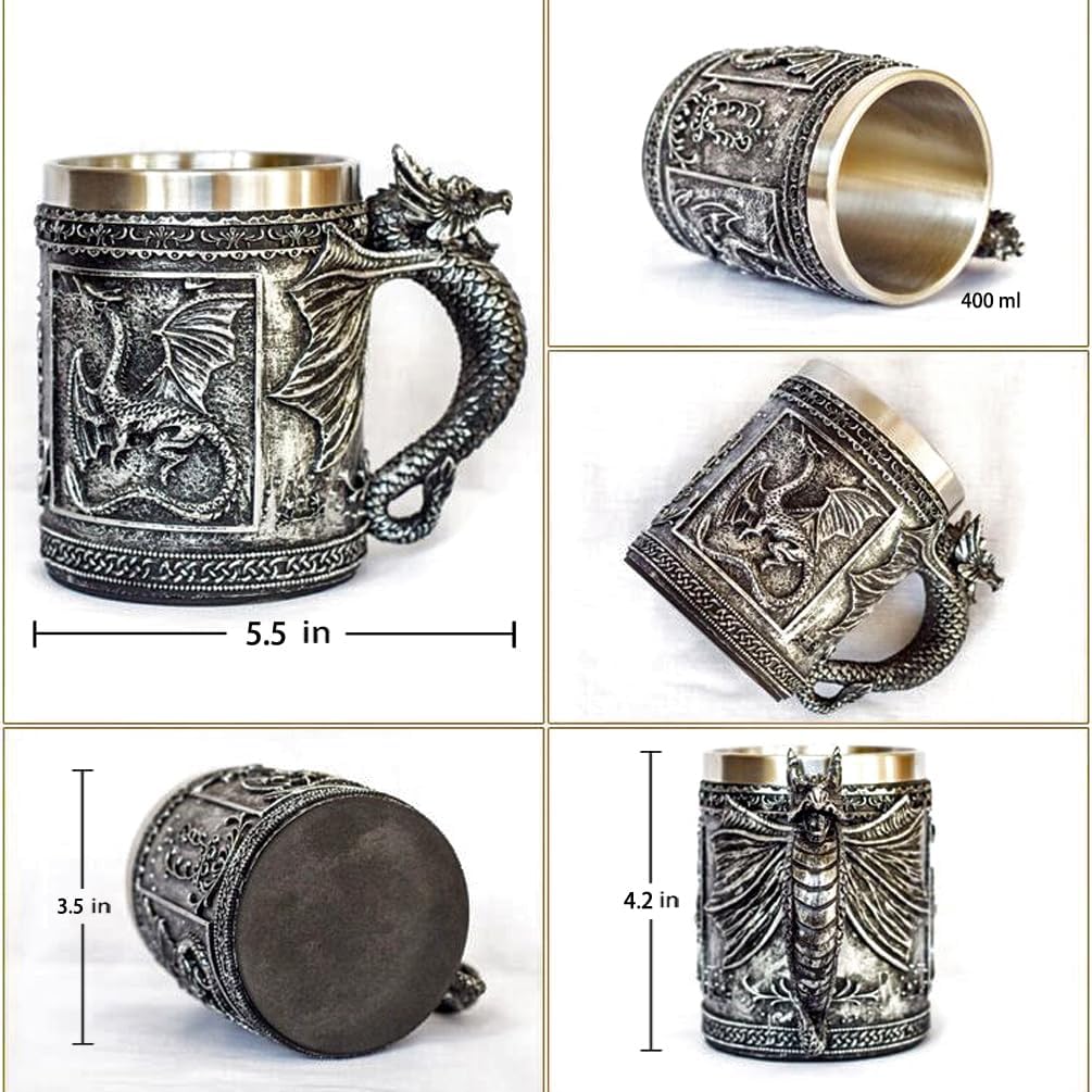 Taza medieval GOT Dragon DD Game of Thrones Merchandise Beer Steins Viking Tankard Taza de café de acero inoxidable para coleccionista de dragones - Imagen 3