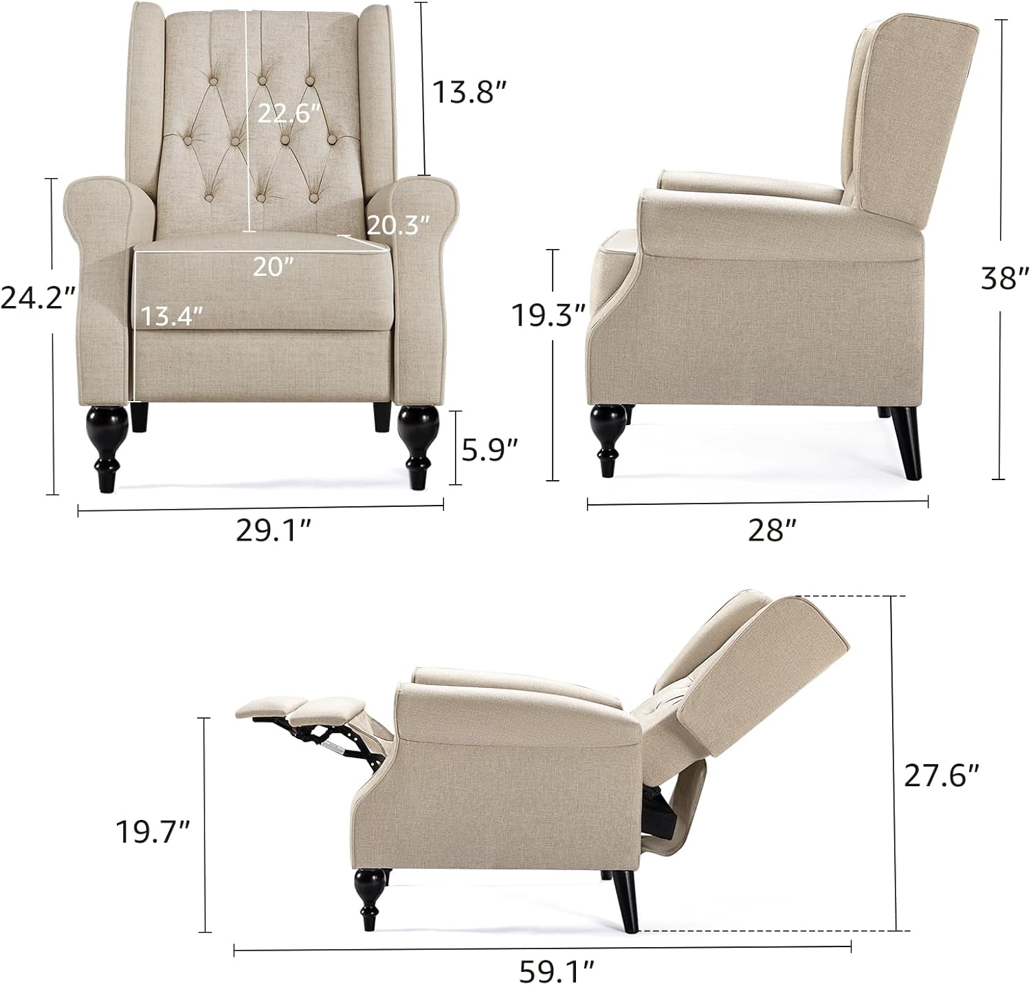 Jocisland Wingback – Silla reclinable para adultos, respaldo alto, sillas reclinables para sala de estar, silla copetuda para club, sillón de