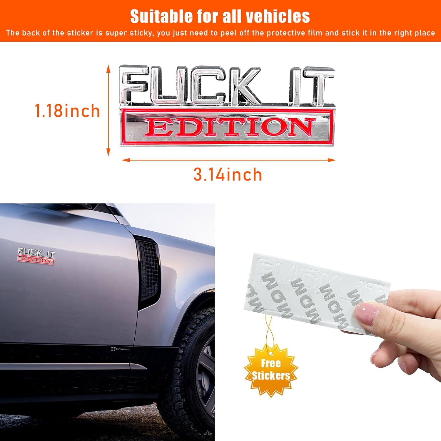 Car Fuck IT Edition Emblema, 3D Cool Badge Auto Fender Parachoques Pegatinas de repuesto de aleación de zinc 3D, accesorios universales para