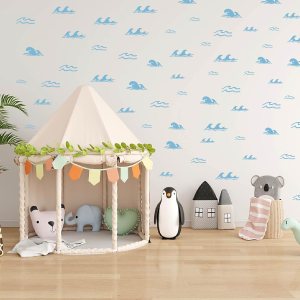 62 calcomanías de pared con ondas azules del océano, calcomanías de pared de vinilo removibles para bañera con ondas de agua para baño, sala de 62 calcomanías de pared con ondas azules del océano, calcomanías de pared de vinilo removibles para bañera con ondas de agua para baño, sala de