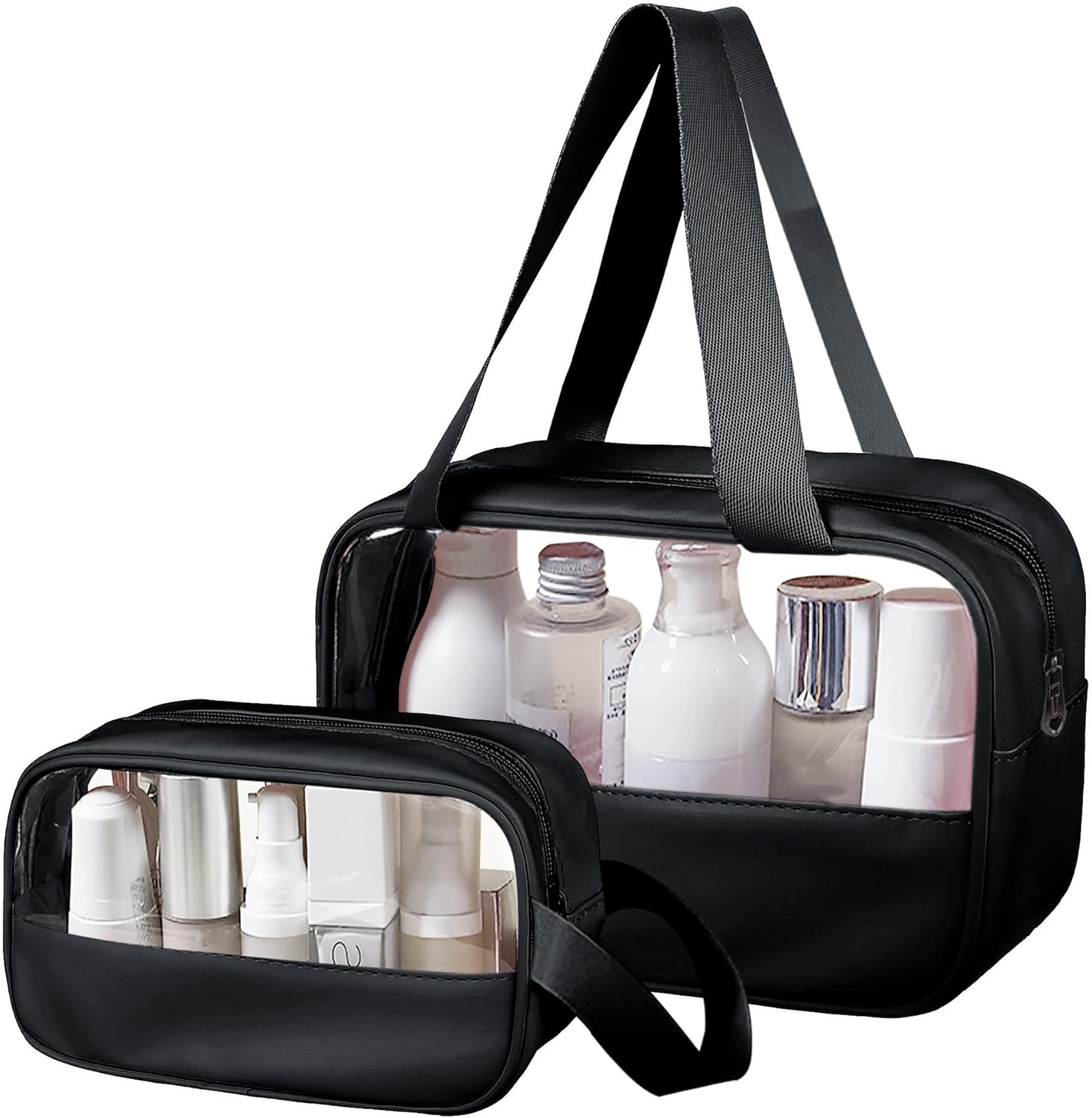 Bolsa de maquillaje transparente, juego de 2 bolsas de cosméticos, bolsa de maquillaje de viaje de PVC transparente, bolsa de aseo impermeable linda
