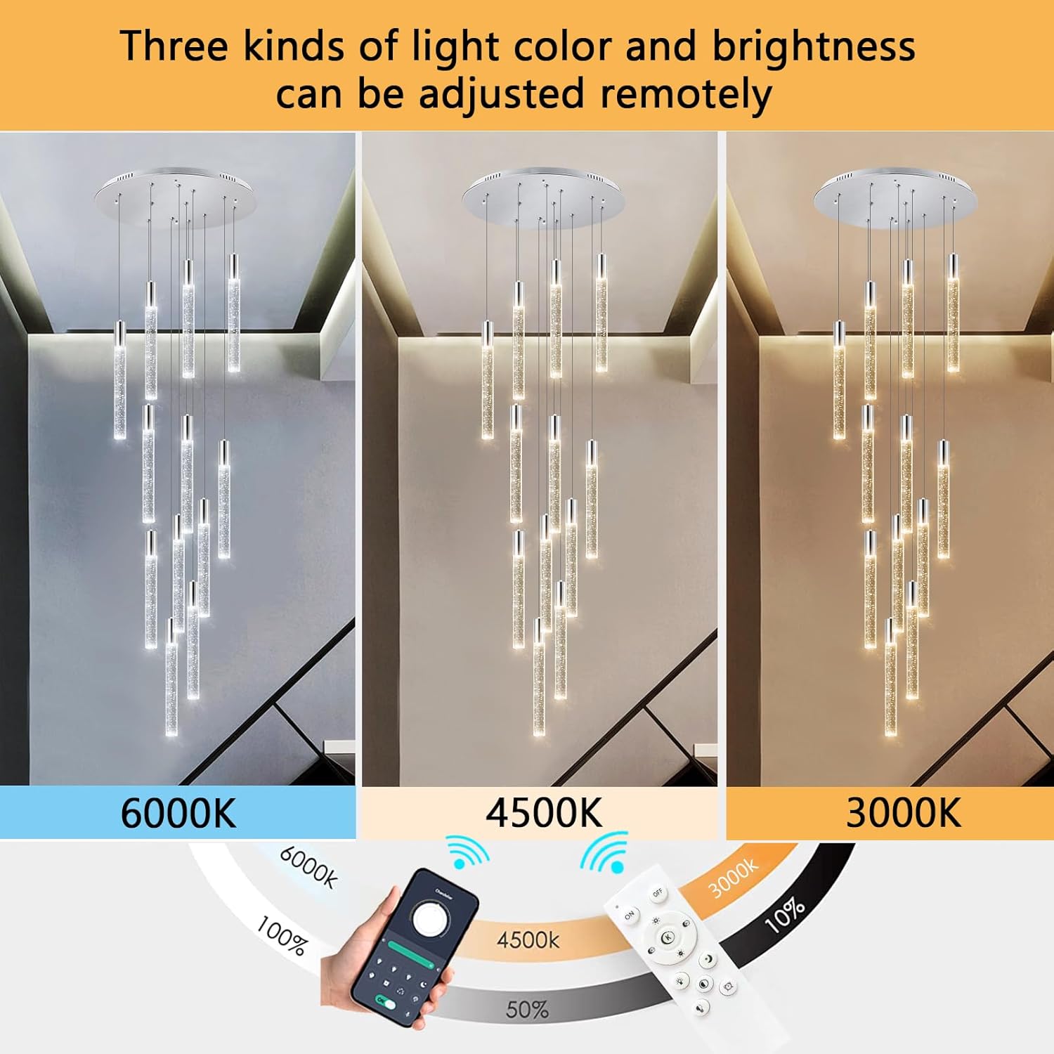 Lámparas LED para sala de estar, lámparas colgantes de techo modernas, lámparas de escalera para entrada, vestíbulo, iluminación dimmale