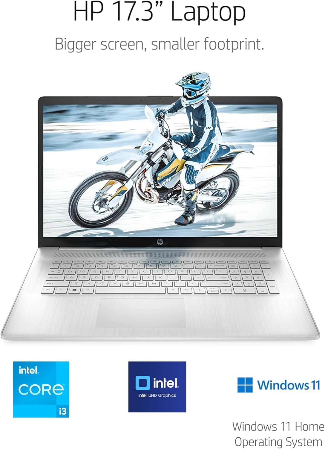 HP Laptop insignia HD+ con pantalla de 17.3 pulgadas con almacenamiento portátil P500 de 250 GB, Intel Quad Core, teclado de tamaño completo, HDMI,