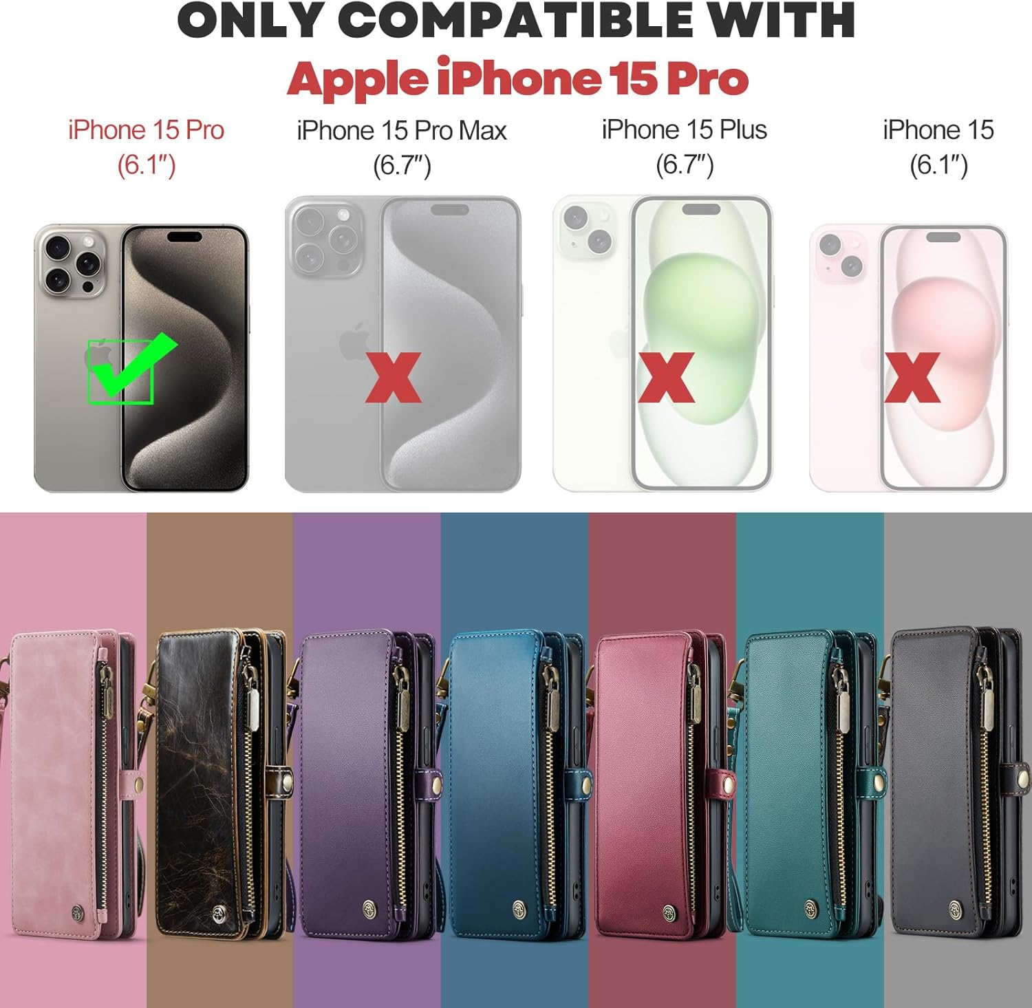 Defencase Funda para iPhone 15 Pro, bloqueo RFID, funda tipo cartera para iPhone 15 Pro para mujeres y hombres con tarjetero de crédito con