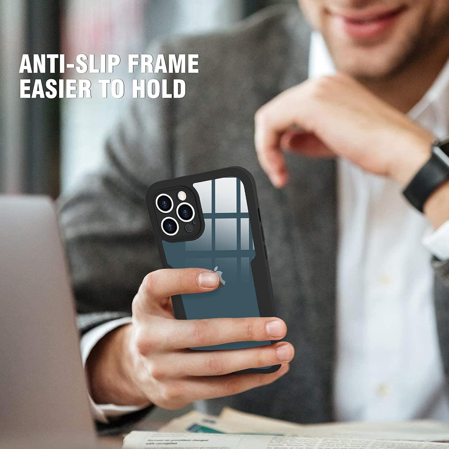Urarssa Funda compatible con iPhone 12 Pro Max, diseño transparente de cuerpo completo con protector de pantalla integrado, a prueba de golpes,