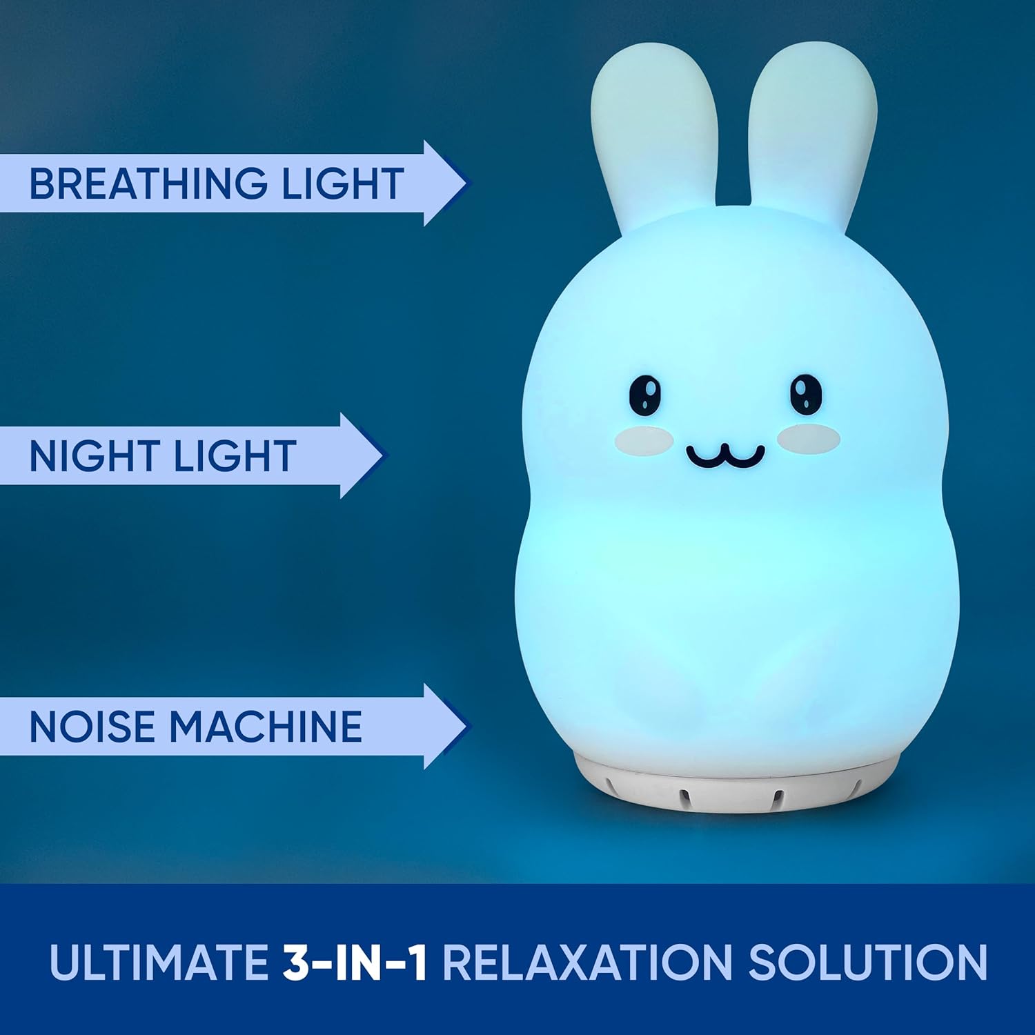 Mindfulness ‘Breathing Bunny’  4-7-8 Luz de respiración guiada de meditación visual  Dispositivo 3 en 1 con luz nocturna y máquina de ruido para