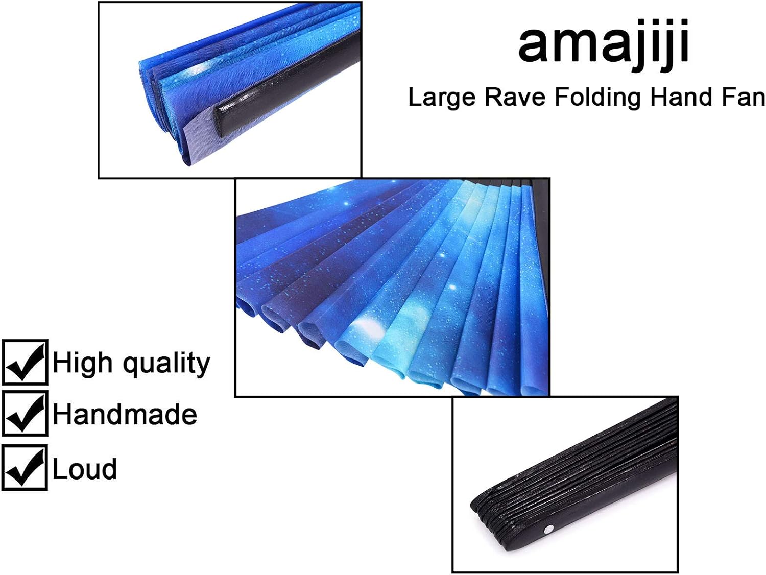 Amajiji Ventilador de mano plegable grande, accesorios para festivales rave para mujeres y hombres, ventilador de mano chinojaponés, ventilador de