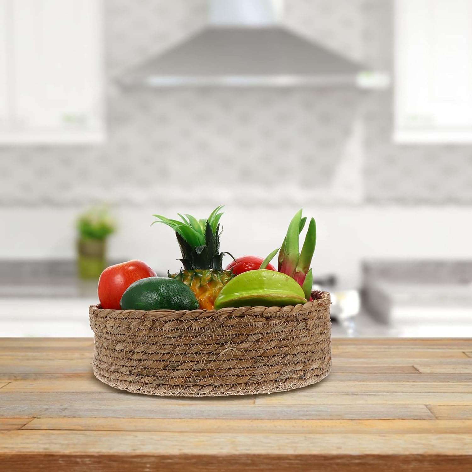 Cabilock 3 unidades de cesta de almacenamiento de paja para alimentos, cesta de ratán, decoración de mesa, almacenamiento tejido, cesta de