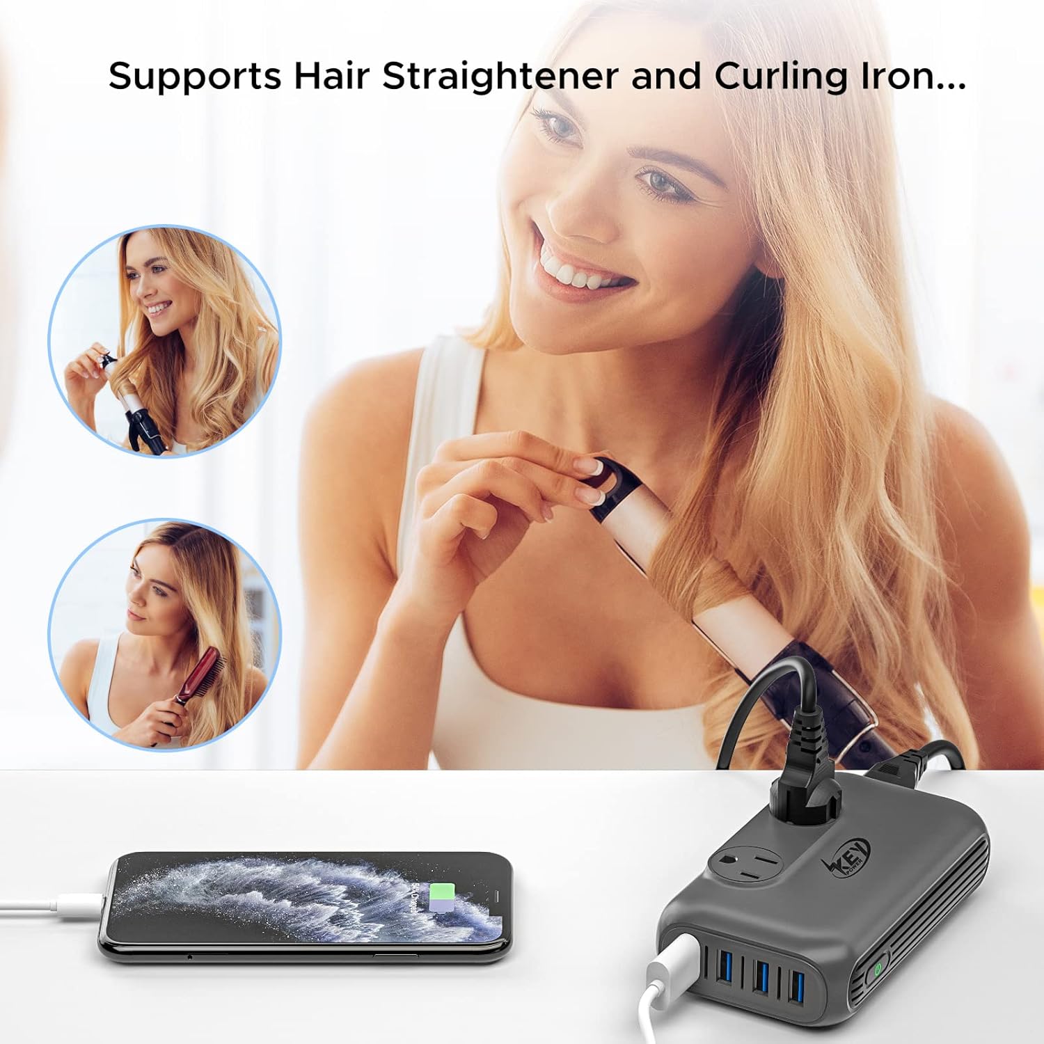 Convertidor de 220 V a 110 V, convertidor de voltaje descendente Key Power de 230 vatios y convertidor de corriente, adaptador de corriente de viaje